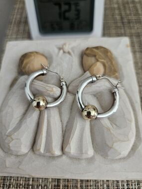 Cape Cod Two-Tone Hoop Earrings with 14K Gold Ball Accent